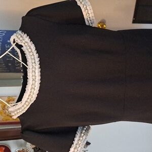Betsey Johnson Black Mini Dress with White Pearl Trim